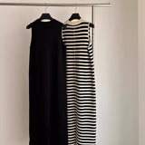 Women's Casual Striped Knit Sleeveless Maxi Dress, Relaxed Fit Summer Crew Neck Tank Dress