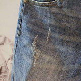 New Summer Men's Denim Shorts Old Washed Ripped Street Slim Casual Bottoms with Mid Waist Retro American Fashion Trend Shorts