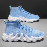 Mens High Top Sock Sneakers Breathable Knit Walking Shoes Fashion Chunky Wavy Flame Sole Athletic Trainers