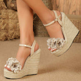 Stylish Jute Espadrilles Women's Wedge Heel Sandals with Bling Color - Ideal for Summer Beach & High Increasing Platforms