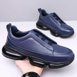 Premium Genuine Leather Slip-on Sneakers for Men with Modern Chunky Bubble Sole Cushioned Walking Shoes for All Day Comfort