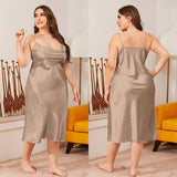 of Plus Size Ice Silk Nightgowns for Women Summer One-Piece Slouchy Collar Camisole Style Loose Loungewear