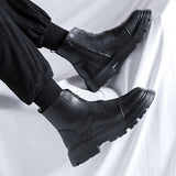 Urban Style Chunky Sole Heavy-Duty Men's Black Zip-Up Ankle Boots with Rugged Outsole