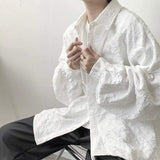 Men's Dark Tone Maturity Embossed Wrinkle Long Sleeve Shirt Jacket Japanese Vibe Minimalist Premium Texture Outerwear