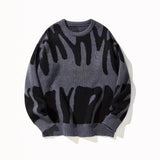 Men Abstract Print Color Block Knit Sweater Crew Neck Oversized Long Sleeve Streetwear Contrast Pullover Jumper