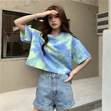 Cheap Summer 2025 New Women's Tie - dyed Short - sleeved T-shirt Design Sense Short Spice Girl Top - Zeprah