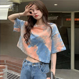 Cheap Summer 2025 New Women's Tie - dyed Short - sleeved T-shirt Design Sense Short Spice Girl Top - Zeprah