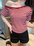Cheapest Pure Desire Style Spice Girls Striped Short - sleeved Women's T-shirt 2025 Summer New Slim - fit Fashionable Top for Women - Zeprah