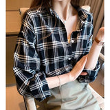 Check Woman's Shirt Vintage Trendy Versatile Lady's Shirt Casual Long - Sleeved Shirt - Zeprah
