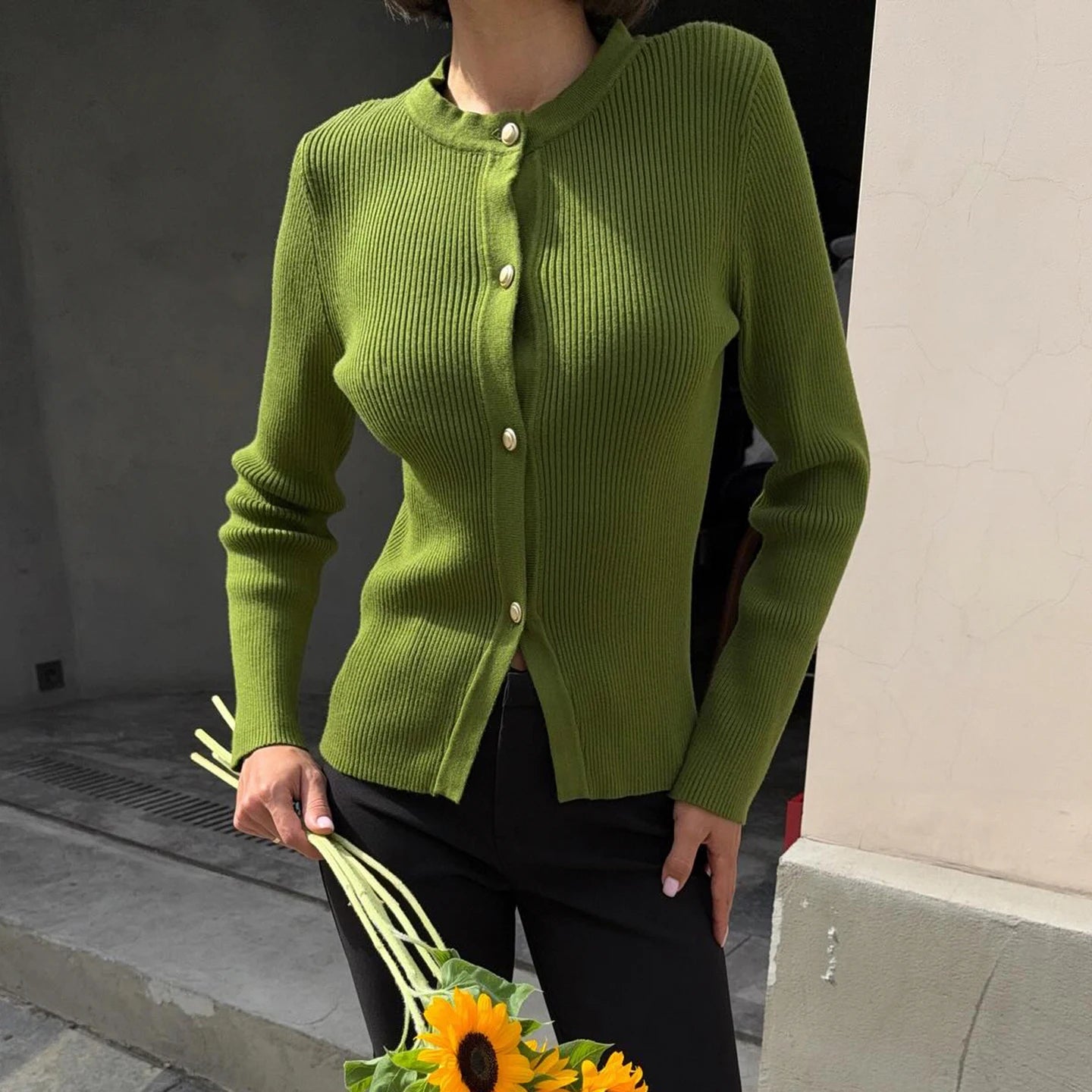 Chic Button Front Cardigan for Women, Cozy Round Neck Sweater, Casual Long Sleeve Pullover for Daily Wear - Zeprah