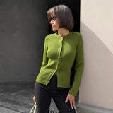 Chic Button Front Cardigan for Women, Cozy Round Neck Sweater, Casual Long Sleeve Pullover for Daily Wear - Zeprah