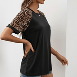 Chic Leopard Print Raglan Sleeve T-Shirt - Zeprah