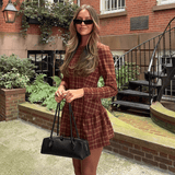 Chic Plaid Print Long Sleeve Mini Dress - Zeprah
