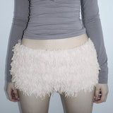 Christmas Plush Hot Shorts Snow White Low Waist Cozy Breathable Eco - Friendly Y2K Skinny Fit Elastic Waist 100% Polyester - Zeprah