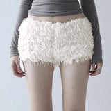Christmas Plush Hot Shorts Snow White Low Waist Cozy Breathable Eco - Friendly Y2K Skinny Fit Elastic Waist 100% Polyester - Zeprah