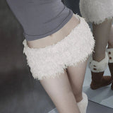 Christmas Plush Hot Shorts Snow White Low Waist Cozy Breathable Eco - Friendly Y2K Skinny Fit Elastic Waist 100% Polyester - Zeprah