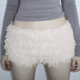 Christmas Plush Hot Shorts Snow White Low Waist Cozy Breathable Eco - Friendly Y2K Skinny Fit Elastic Waist 100% Polyester - Zeprah