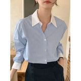Classic Casual Shirt Contrasting Colors New Design Blouse Long Sleeve Striped Shirt - Zeprah