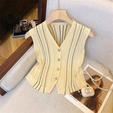 Classic Tank Top V - neck Knitted Vintage tank Plain Sleeveless Tops - Zeprah