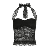 Club Wear Women's Short Sexy Sheer Lace Backless Halter Cami Tank Top Sleeveless Vest Quick Dry - Zeprah