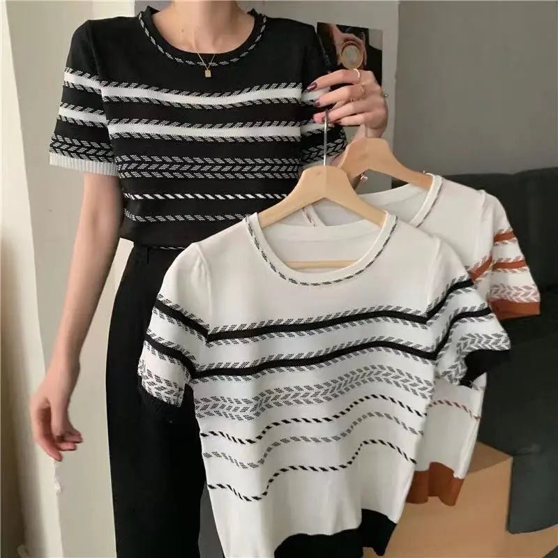 Color Contrast Crop Top Cheapest Tops for Women Knitted Graphic Tee - Zeprah