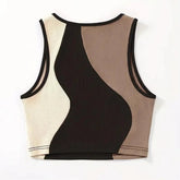 Color Contrast Cropped Top Slim - fit Sleeveless Tops Casual Going Out Tops - Zeprah