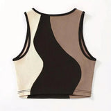 Color Contrast Cropped Top Slim - fit Sleeveless Tops Casual Going Out Tops - Zeprah