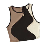 Color Contrast Cropped Top Slim - fit Sleeveless Tops Casual Going Out Tops - Zeprah