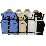 Color Contrast Tank Top for Women Single - breasted Cropped Turndown Going Out Tops - Zeprah