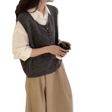 Colorful Button Knitted Casual Eco - Friendly Vest for Women Artistic Retro Soft Neck Layered Cardigan Outerwear - Zeprah