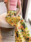Colorful Slacks Printed Elastic Waist Wide - Leg Trousers Contrasting Colors Trousers - Zeprah