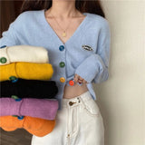 Coloured Button Knit Cardigan V - neck Cardigan Versatile Sweater Outerwear - Zeprah