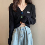 Coloured Button Knit Cardigan V - neck Cardigan Versatile Sweater Outerwear - Zeprah