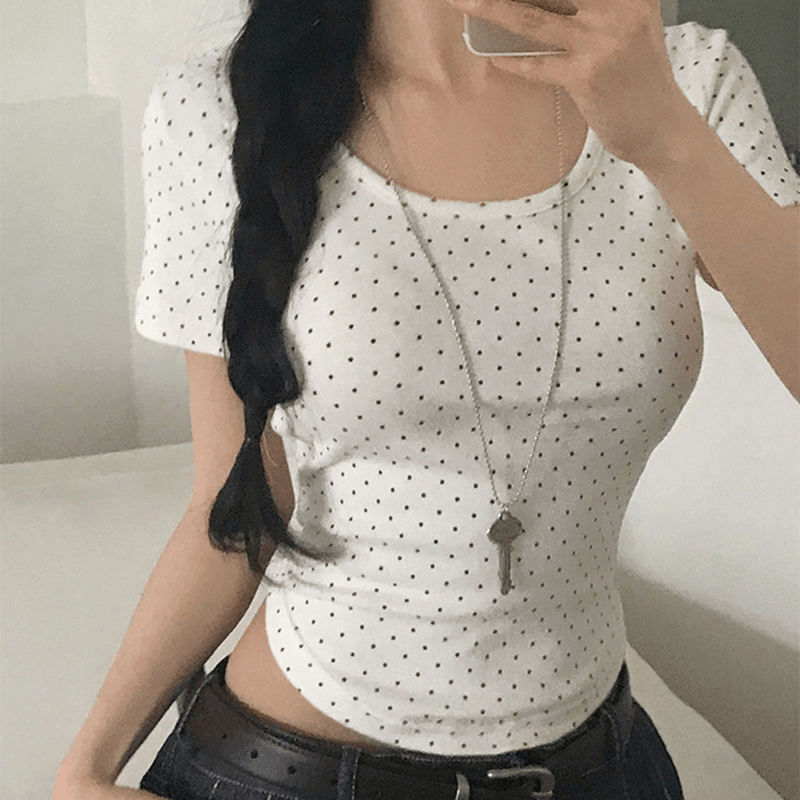 Comfortable Square Collar Camisole Sleepwear & Casual Blouse OEM, BM Best Seller Women's Summer T-Shirt , Modal Fabric Polka Dot Slim Fit Top , - Zeprah