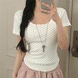 Comfortable Square Collar Camisole Sleepwear & Casual Blouse OEM, BM Best Seller Women's Summer T-Shirt , Modal Fabric Polka Dot Slim Fit Top , - Zeprah