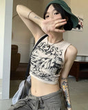 Comfy Stylish Tank Top Harajuku Gothic Clothes Crop Tops Women Sleeveless Streetwear Vintage Camisole - Zeprah