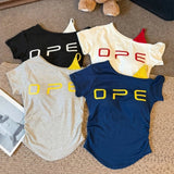 Contrast Color Build in Bra Short - sleeved T-shirt Summer American Design Sense Niche Slim Fit Spice Girls Off - Shoulder Top - Zeprah