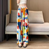 Contrasting Colors Wide - Leg Trousers Bright Colorful Summer Trousers Lightweight Slacks - Zeprah