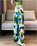 Contrasting Colors Wide - Leg Trousers Bright Colorful Summer Trousers Lightweight Slacks - Zeprah