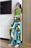 Contrasting Colors Wide - Leg Trousers Bright Colorful Summer Trousers Lightweight Slacks - Zeprah