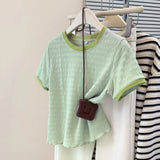 Contrasting Colors Women's T-shirts Best Sale Round Neck Short Sleeve T-shirt Casual Tops for Women - Zeprah