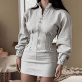 Corset Waist Bomber Style Zip - Up Mini Dress - Zeprah