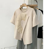 Cotton Short - sleeved T-shirt Women's Summer New Irregular Round Neck Loose Slim Top - Zeprah