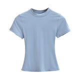 Cotton Summer New Female Spice Girls Solid Color Round Neck Slim Fit Short Base - Layer Shirt Basic Short - Sleeved T-Shirt - Zeprah