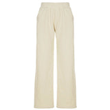 Cozy Casual Relaxed Fit Winter Eco - Friendly Plush Pants Women Solid Color Soft Teddy Fabric Straight Leg Elastic Waist Mid Flat - Zeprah