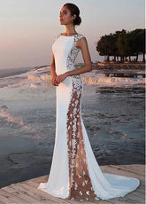 Cross - border European and American Evening Dress Lace Stitching Super Long Dress Vacation Sexy Hollow Female - Zeprah