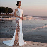 Cross - border European and American Evening Dress Lace Stitching Super Long Dress Vacation Sexy Hollow Female - Zeprah