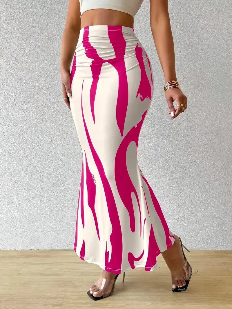 Cross - border European and American Fashion Women's Tight High Waist Fishtail Skirt Printed Pattern Skirt - Zeprah