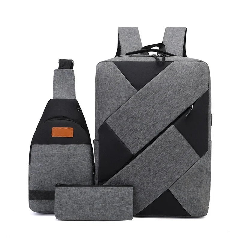 Cross - Border New Large Capacity Three - Piece Backpack Set Waterproof Oxford Business USB Charging Zipper Computer Travel Bag - Zeprah