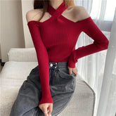 Cross Halter Base Shirt Off - the - shoulder Long - sleeved Knitwear Elegant Ladies' Sweaters - Zeprah